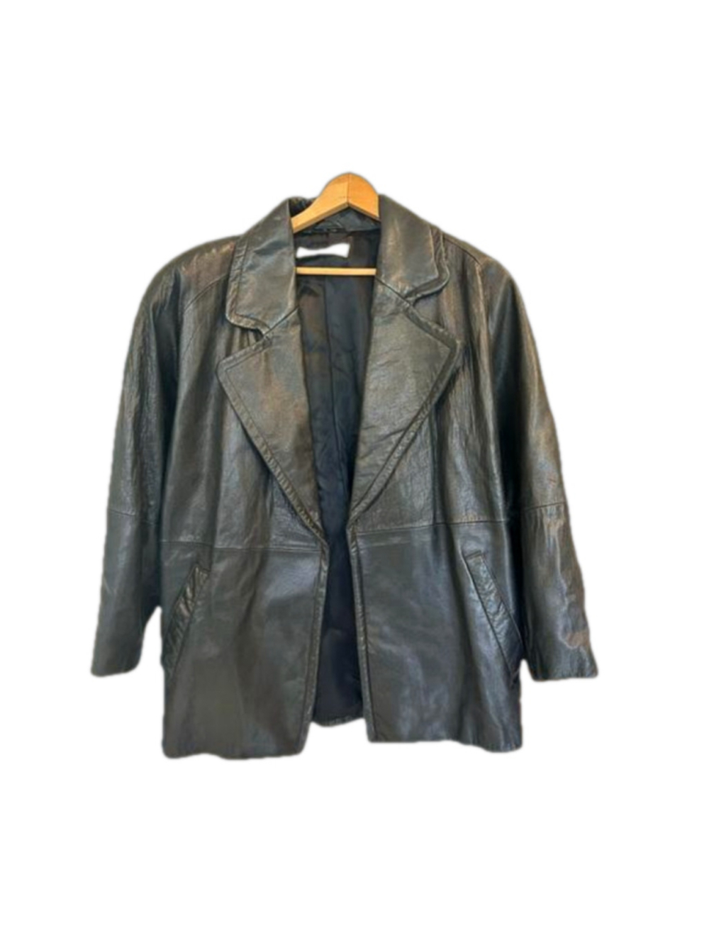 Andrew Marc Black Leather Jacket | Vintage Trench Blazer Coat | Size M
